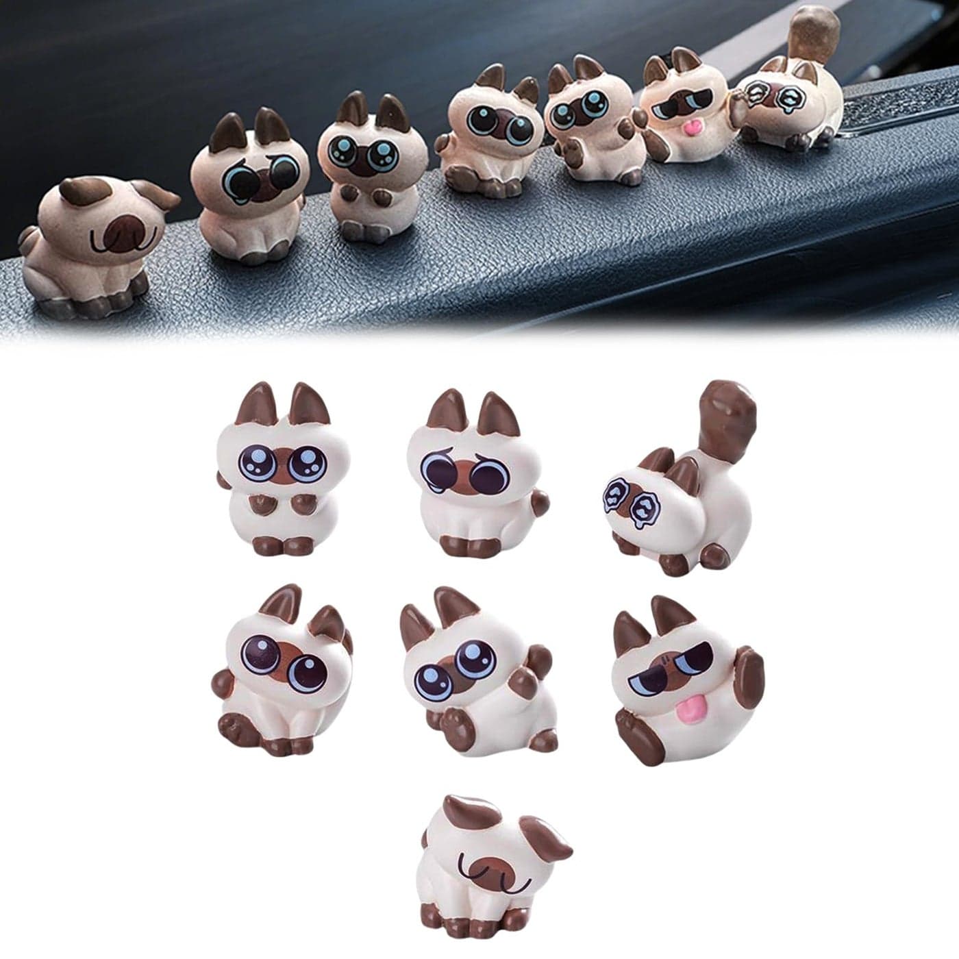 7PCS Siamese Car Cute Cat Decor Rearview Mirror Decorations Dashboard Truck Interior Charms Cartoon Ornaments Decorate Funny Pussy Figure Gifts RV Animals Decors Creative Universal Trim Accessories