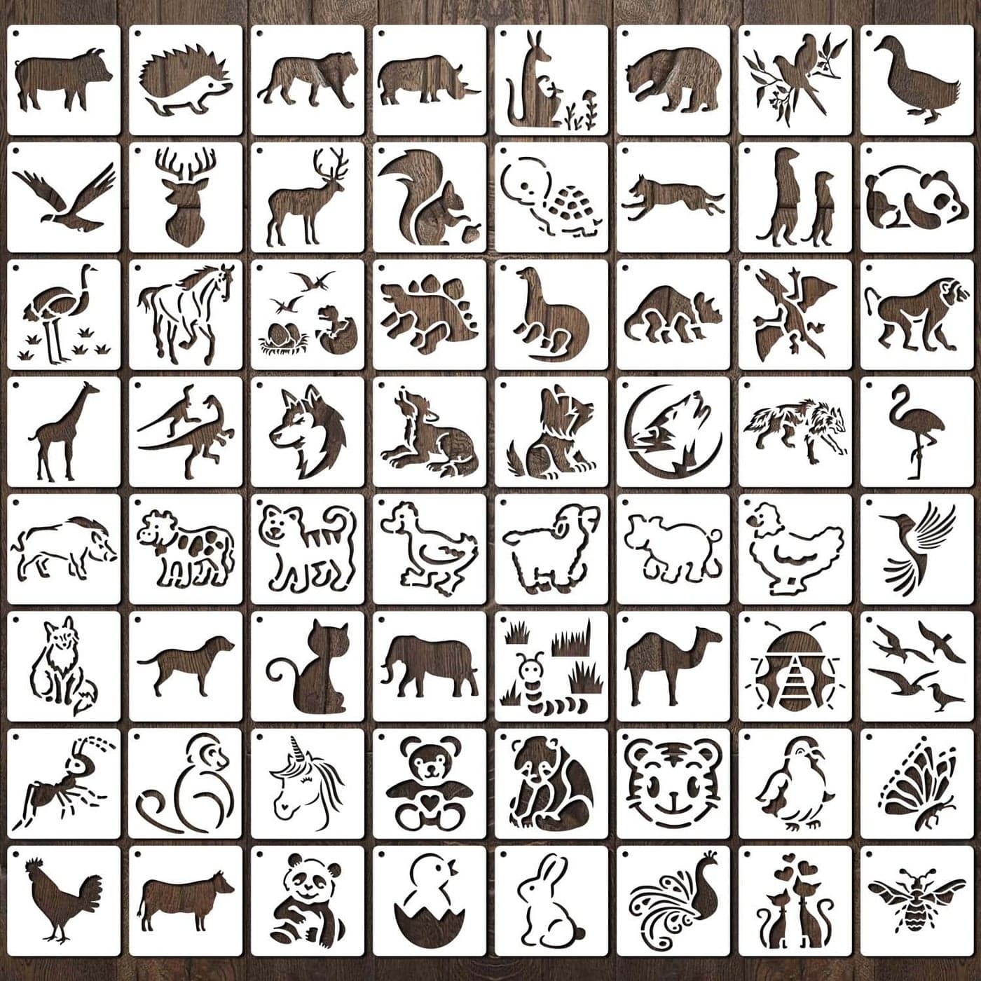 64 Pieces Stencils for Painting Small Reusable Animal Stencil Art Craft Template for Painting on Wood Wall Fabric Rock Chalkboard Sign DIY Art Scrapbook ProjectsAnimal