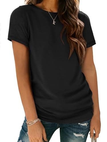 ATHMILE Black Tops for Women Casual O Neck Summer Cap Sleeve Spring T Shirts 2024 Spring Fashion Outfits