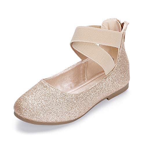 Hehainom Girls Dress Shoes Toddler Little Kids Gracy Ballet Mary Jane Ballerina Flats with Elastic Ankle Strap (Gold Glitter, 10 M US Toddler)