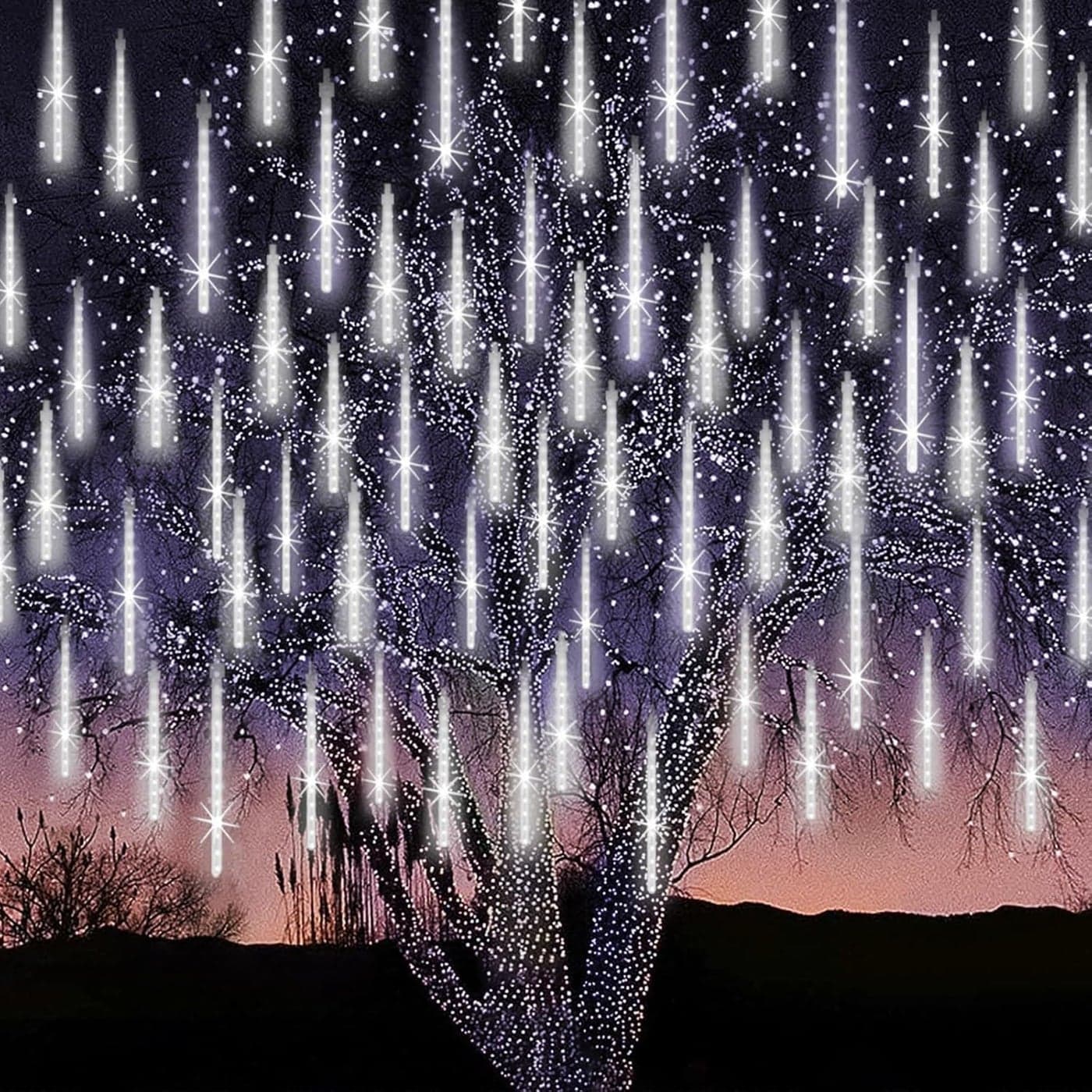 Litehom Rain Drop Lights LED Meteor Shower Lights 118 inch 8 Tubes 192leds Icicle Falling Lights for Diwali Lights for Decoration for Home Xmas Tree Christmas Decoration Outdoor Cool White