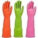 IUCGE Rubber dishwashing gloves 3 Pairs for kitchenCleaning washing dish gloves long for household reuseable durableLargeMulticolor