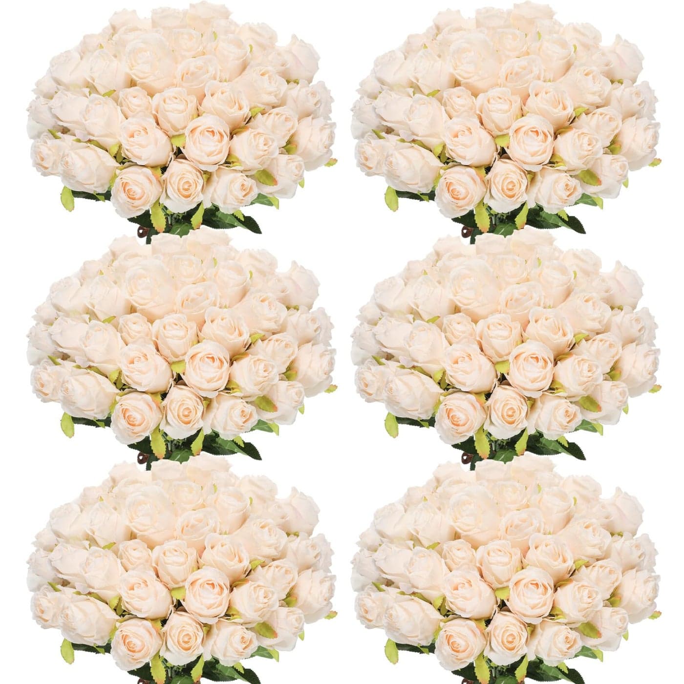 Jexine 50 Pcs Artificial Rose Flower Bulk Realistic Silk Fake Roses with Long Stem Plastic Artificial Flower Bouquet Real Looking for Home Wedding Centerpieces Party DecorationBeige Champagne