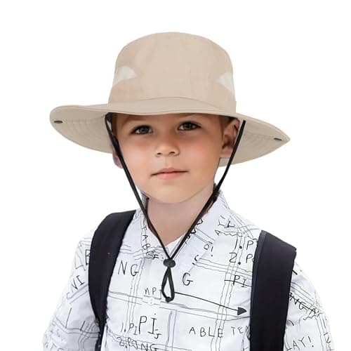 Boys Girls-Sun Hat for UPF 50+ -Mesh-Wide Brim-Summer-Fishing Hat-Breathable-Kids-Bucket Hat-Outdoor Boonie Hat for 5-9 Years Dark Beige