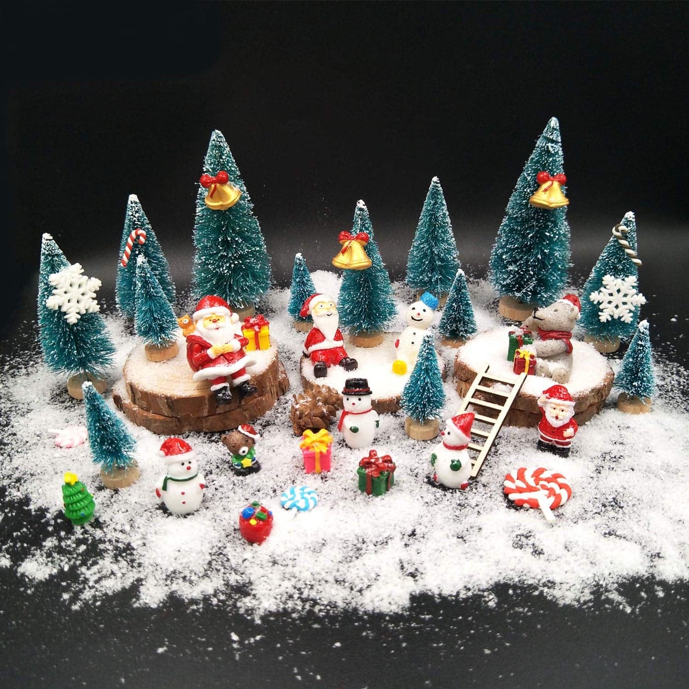 EMiEN 45PCS Resin Winter Miniature Ornament Kits for DIY Christmas Scene Fairy Garden Dollhouse Mini Snowman for Party Decoration Micro Landscape Accessories