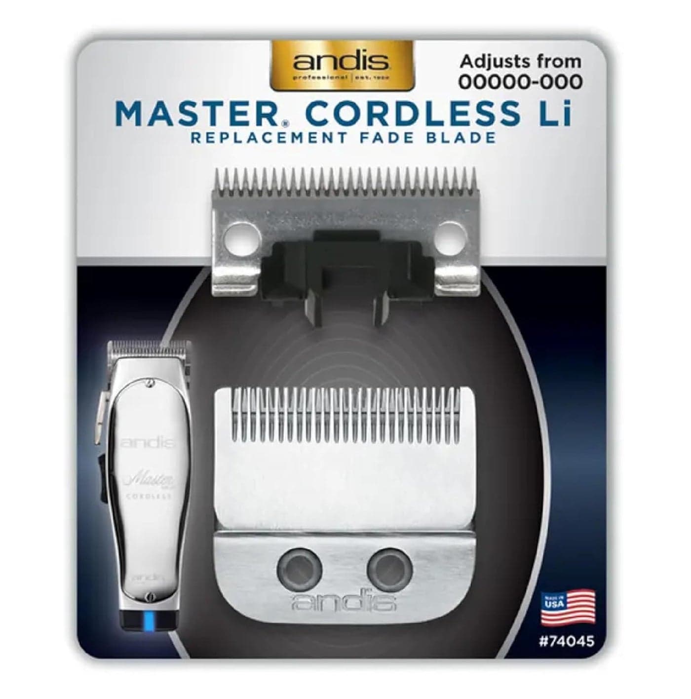 Andis Master Cordless Li Replacement Fade Blade Carbon Steel Size 00000000 1 count silver