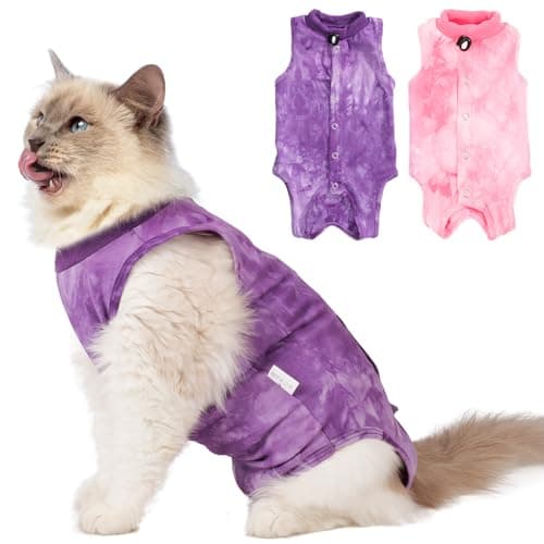 2Pack Cat Surgery Recovery Suit FemaleCat Onesie for Cat After Surgery FemaleKitten Spay Surgical Recovery Suit Stop Licking Abdominal WoundPinkPurple M