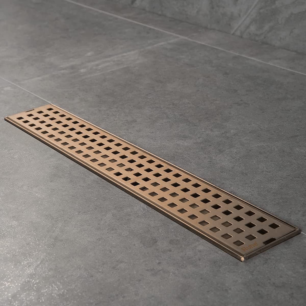 Ruhe Palo Luxury PVD Coating Shower Drain Channel 32 x 5 Inch Waste Water Floor Drain Channel with Cockroach Trap Side Hole 304 Grade Stainless Steel Invisible Shower Drain Channel Color Antique Copper