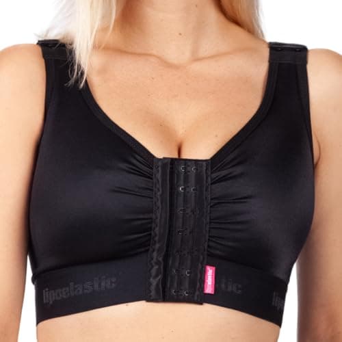 LIPOELASTIC PI Extra - Mastectomy Bra, Surgical Bra, Post-Surgery Bra, Compression Bra for Women Post-Surgery Front Closure Black
