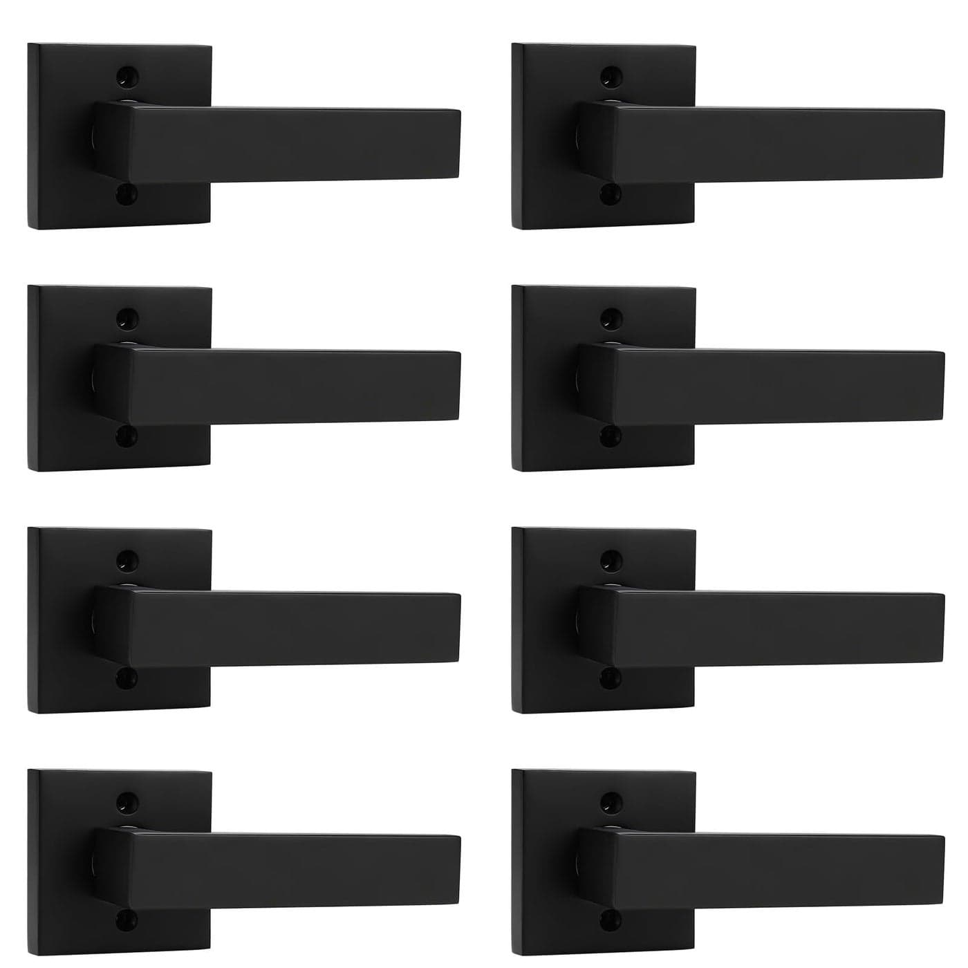 Probrico Matte Black Half Dummy Levers Square NonTurning Door Knobs for Left or Right Handed Doors Interior Keyless Door Handle for Closet or Pantry 8 Pack Single Side Exposed Screws