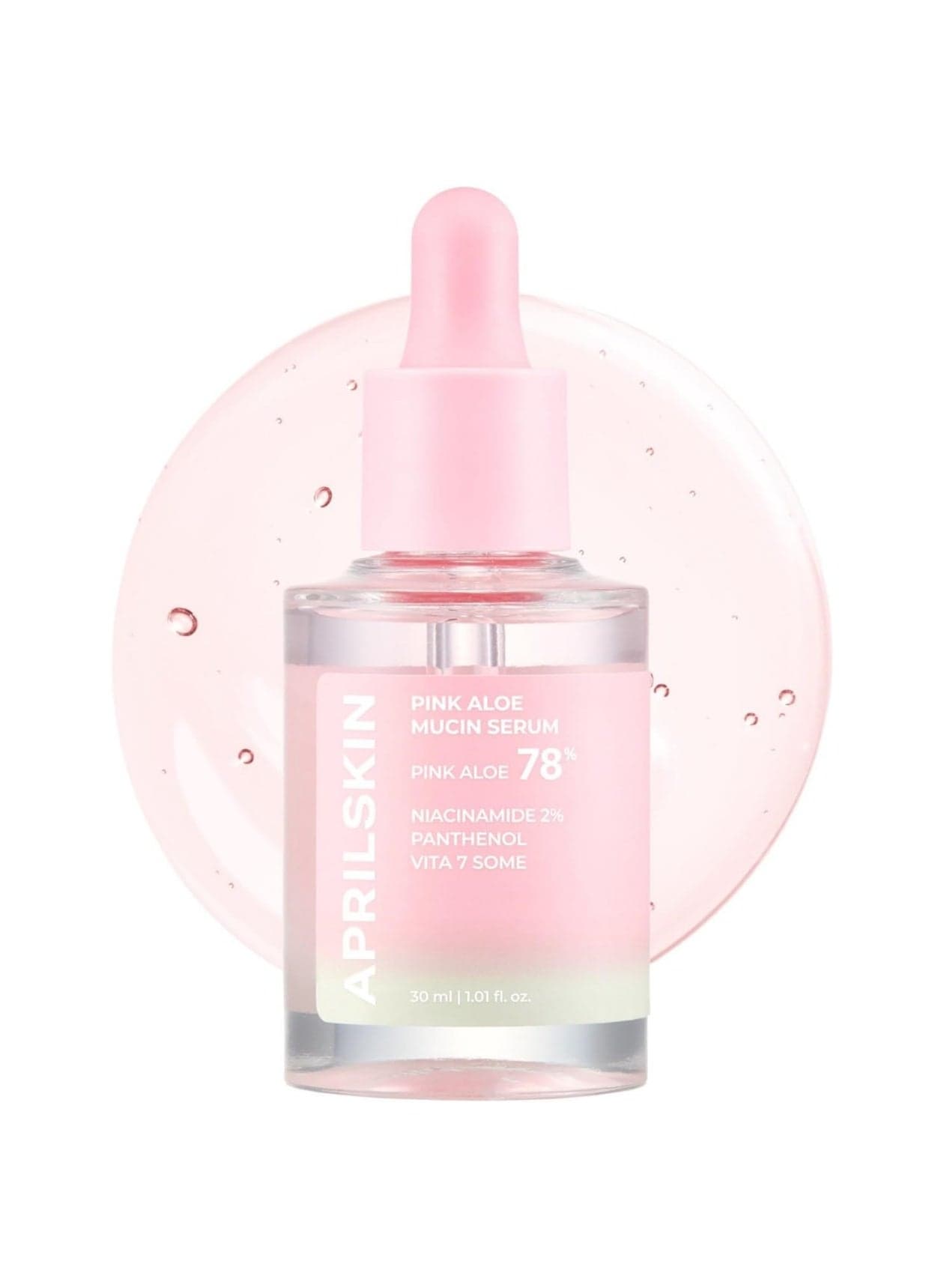 APRILSKIN Pink Aloe Mucin Serum 1.01 fl.oz (30ml) Hydrating 78% Jeju Aloe Mucin Formula with Non-Sticky Finish for a Glass Glow Look,
