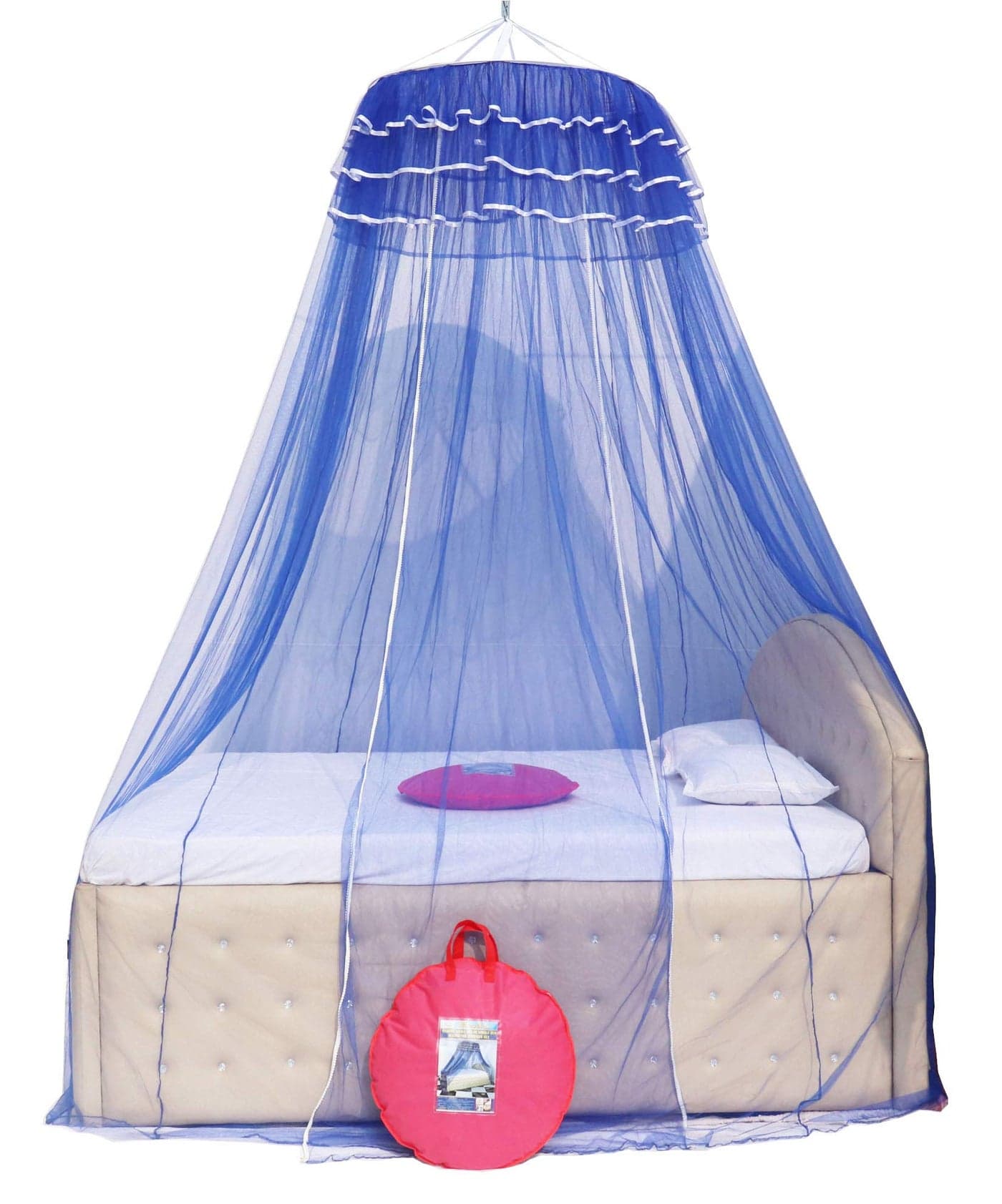Homecute Hanging Decorative Canopy Double Bed Mosquito Net (Traditional Net Normal Lase Blue)