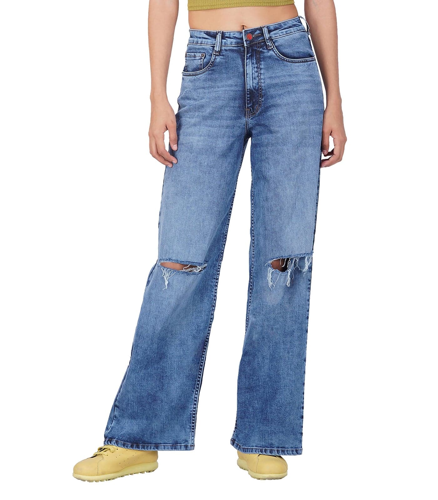 i'sol Women's Stretchable High Rise Flare Fit Bell Bottom Jeans, Blue, 30