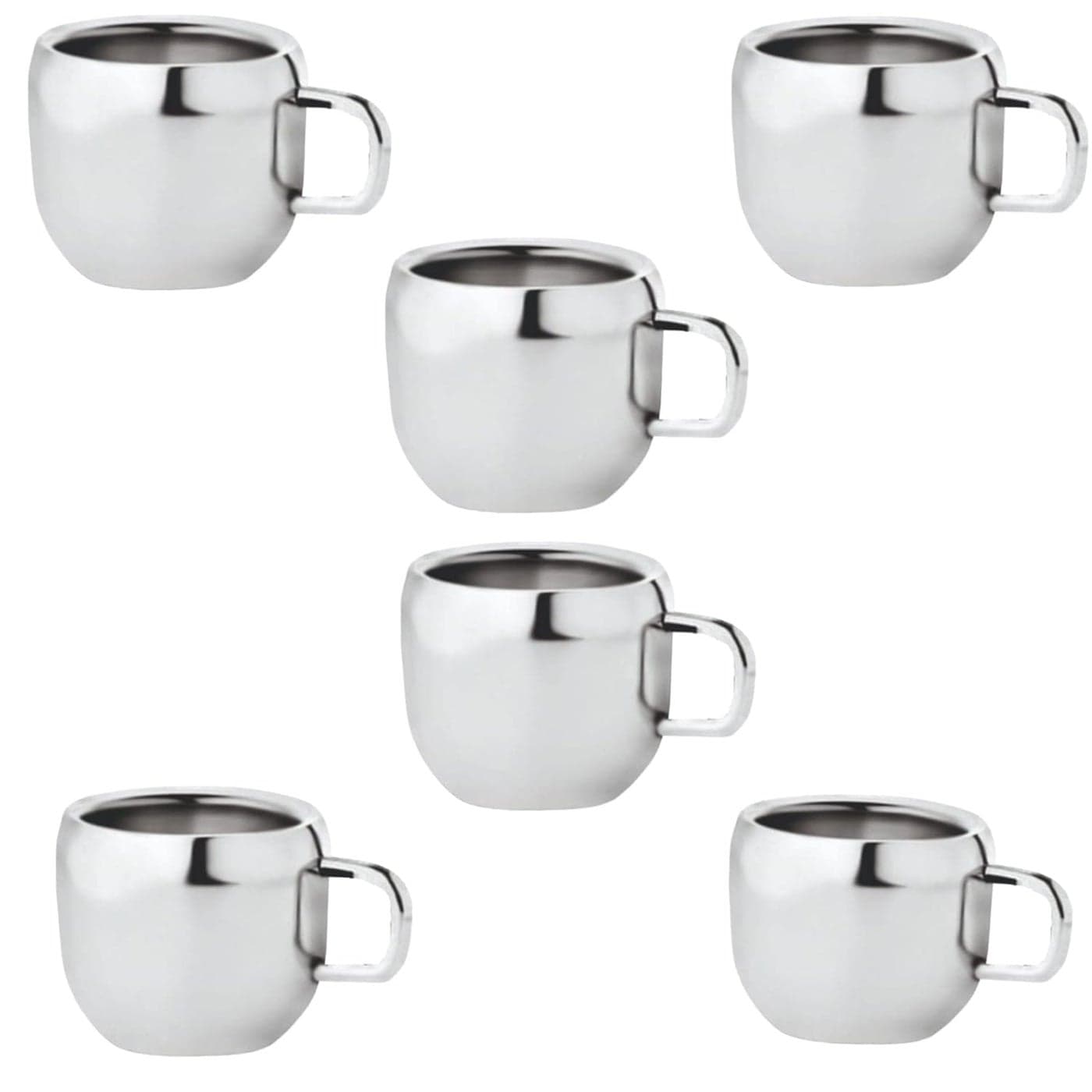 Aquasleri Steel Tea Cup Set of 6 Silver 90 ml Each
