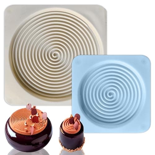 MoldBerry Silicone Big And Small Silicone Spiral Design Chocolate Mold Candy Tart Mousse Cake Cookie Dessert Ice Cream Decoration Disc Diameter - Pack of 2,10X8X0.5 Cm