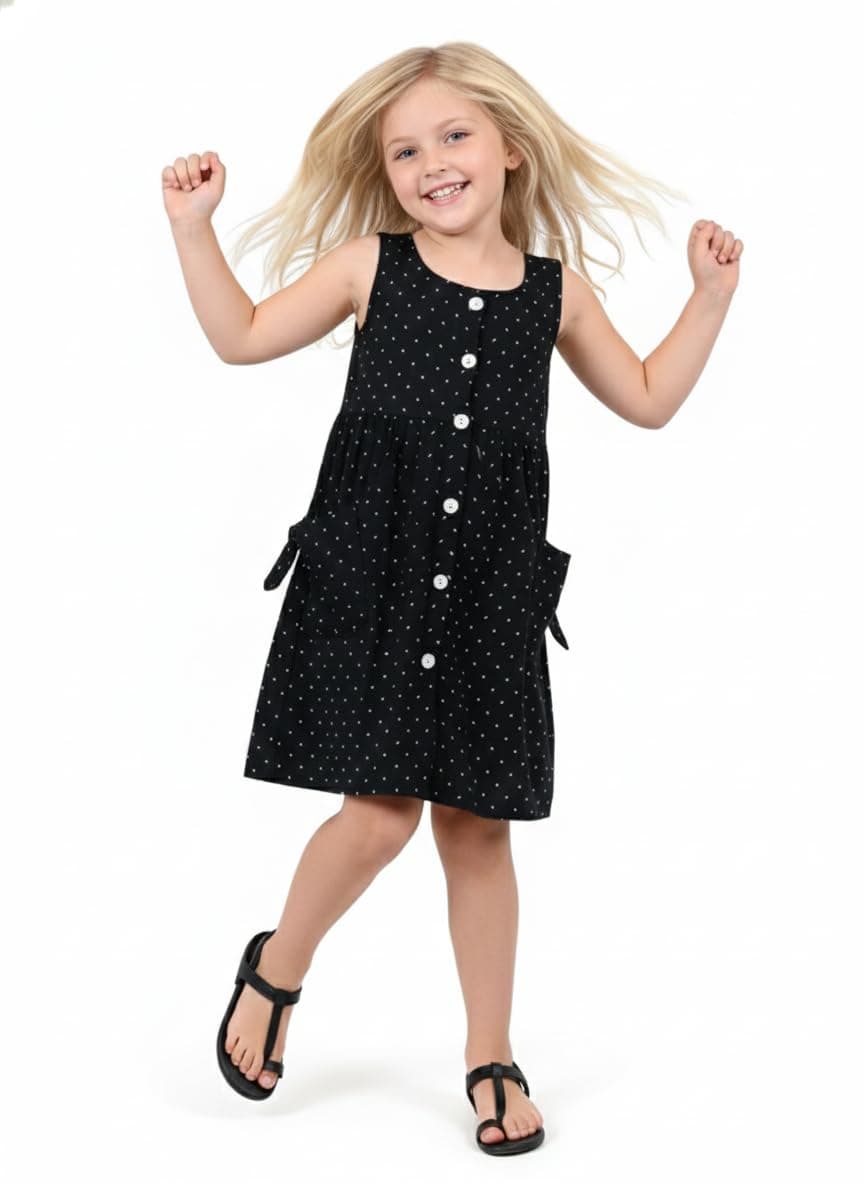 VIKITA Kids Printed Cotton Frock Dress | Frocks for Girls 4-5 Years for Kids Baby Girls | Comfortable Summer Wear | for Birthday, Evening Black