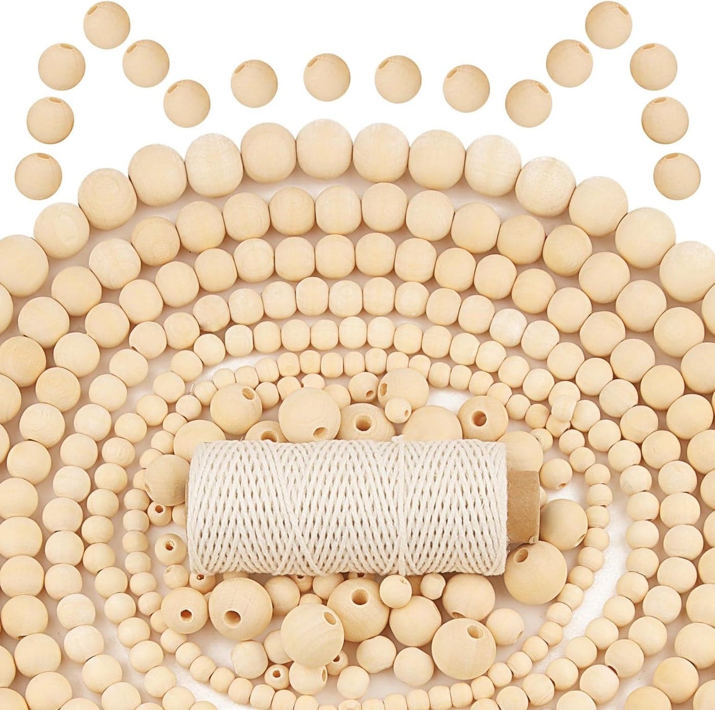 DIY Crafts 390, 6/8/10/12mm, Wooden Beads Natual Wooden Christmas Wooden Beads for Large Wood Beads Garland Home Decor Macrame Kit Round Wood Beads Bulk Suitable DIY Jewelry Making Gifts (8-12mm) Cotton (390)