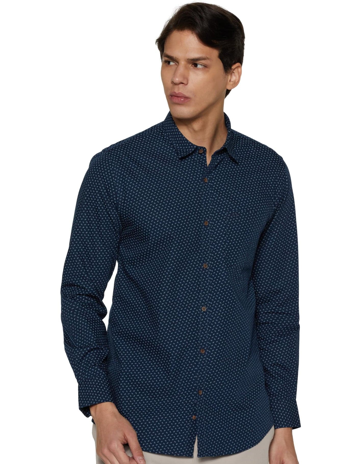 Peter England Men's Everyday Ditsy Print Slim Fit Full Sleeve Casual Shirt | 100% Cotton, Blue
