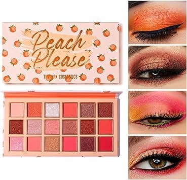 TINTARK Peach Please Eyeshadow Palette Makeup Metallic Shimmer Matte Eye Shadow Pallets for Women Peach Pink Brown Smoky Eye Makeup Long Lasting Talc Free