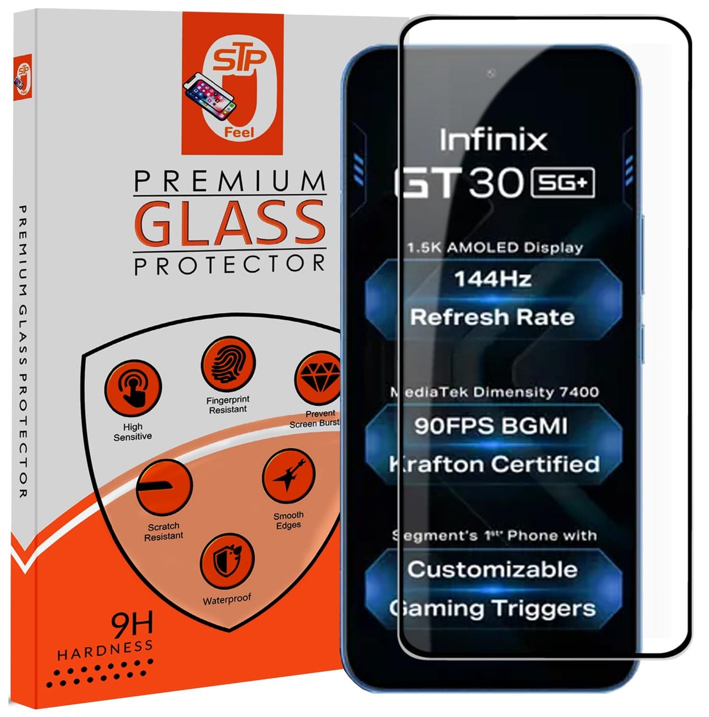 STP FEEL® Premium HD+ Tempered Glass Screen Protector Guard Compatible For Infinix GT 30 5G+ (6.78 Inch, Pack of 1) | Edge to Edge Coverage With Easy to installation kit for Smartphone
