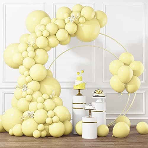 RUBFAC Pastel Yellow Balloons Light Yellow Balloons Different Sizes 105pcs 5101218 Inch for Garland Arch Latex Balloons for Easter Birthday Party Gender Reveal Baby Shower Sunflower Decorations