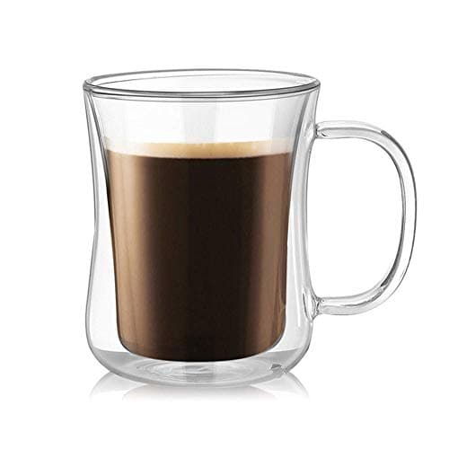 we3 Glass Double Wall Thermal Insulated Mug for Drinking Tea, Coffee, Espresso, Juice, Wine, Latte, Cappuccino Stackable Cup with Handle (220 ml Each)