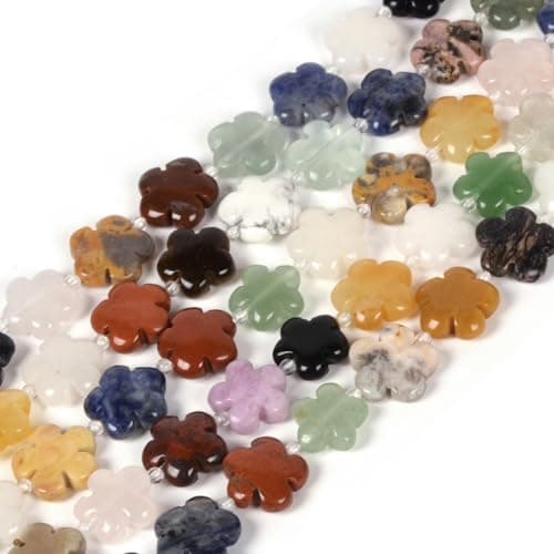 Mixed Gemstone Natural Gemstone Flower Shape Beads Strand 15mm Crystal Drilled Spacer Beads Flower Power Energy Stone Loose Beads 155 Inch for DIY Jewelry Making Assorted Color