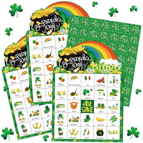 Liliful 39 Pcs St Patricks Day Bingo Games for Adult Boy Girl 28 Players St Patricks Bingo Cards Shamrock Party Games for Teens Classroom Family Activities Saint Patricks Day Party Favors Supplies