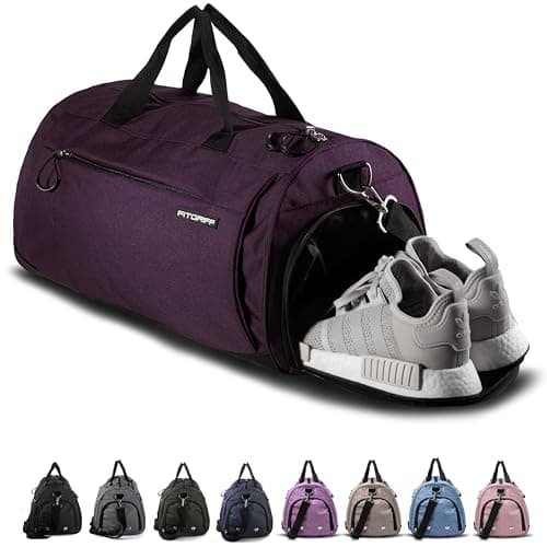 Fitgriff® Gym Bag for Men & Women with Shoe & Wet Compartment - Duffle Bag for Travel, Sports, Fitness & Workout (Mulberry, 19 x 10 x 10″ (Small))