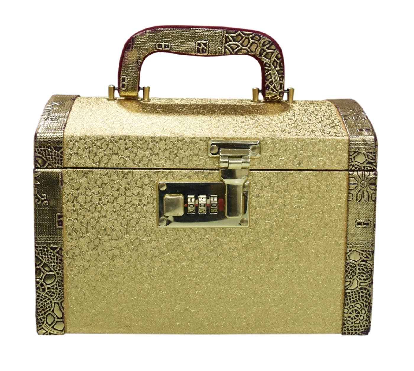 Pride Faux Leather Golden Hard Sided Luggage Cosmetic Cases