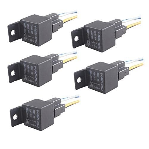 ESUPPORT Car Relay 12V 40A SPST 4Pin Switch Socket Plug Wire Harness Automotive Pack of 5