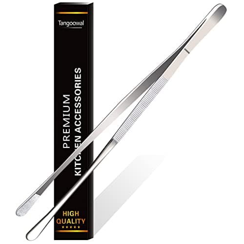 Tangoowal 12-Inch Professional Kitchen & Cooking Tweezers Tongs - Stainless Steel Long Tweezer Tongs - BBQ,Plating,Multi-use
