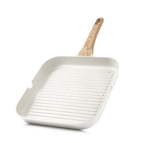 SENSARTE Nonstick Ceramic Grill Pan for Stove Tops, Versatile Square Grilling Pan with Pour Spouts, Durable Grill Skillet for All Stoves, Steak Bacon Pan, Non Toxic-PTFE,PFAS,PFOA Free, 11 Inch