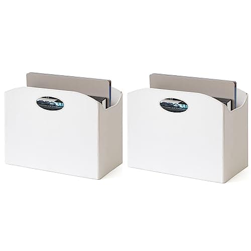 EZDeco Magazine Holder Foldable Magazine Rack Floor PU Leather File Holder Newspaper Book Storage Magazine Basket Document File Folder Organizer for Office Home White2