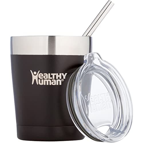 Healthy Human Stainless Steel Tumbler with Straw | Splash Proof Insulated Travel Cruiser Cup | Eco-Friendly Coffee Tumblers with Straws Cleaner & Splash Proof Lid (12oz, Pure Black)
