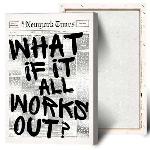Drimiler Retro Black And White Newspaper Poster What If It All Works Out Canvas Wall Art Positive Affirming Quote Minimalist Prints Painting For Home Bedroom Dorm Wall Decor 8x12in Wframed