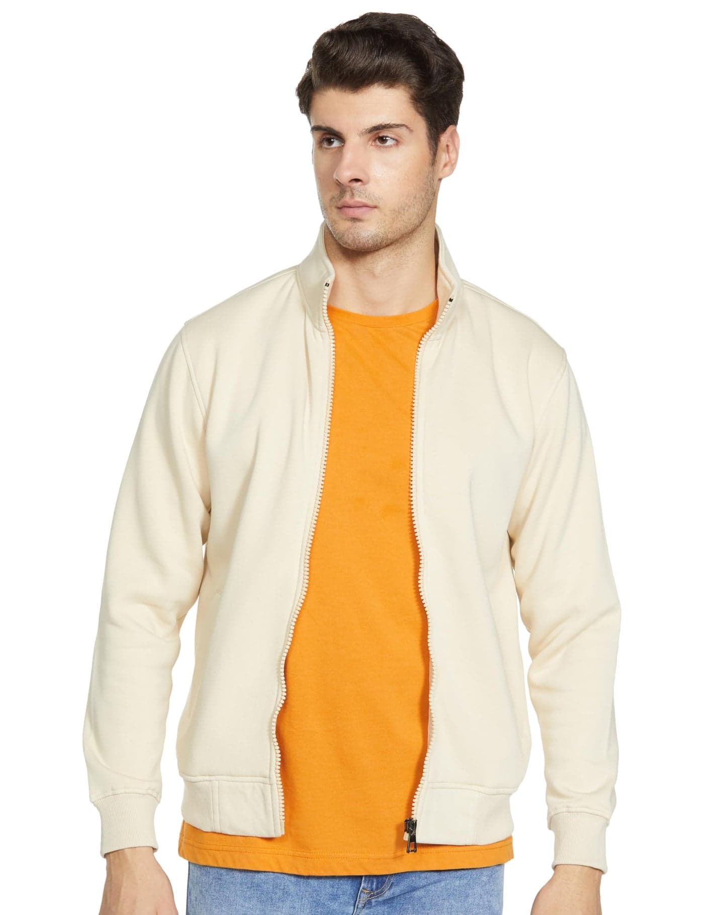 Qube By Fort Collins Fleece Full Zip Sweatshirt for Men Beige
