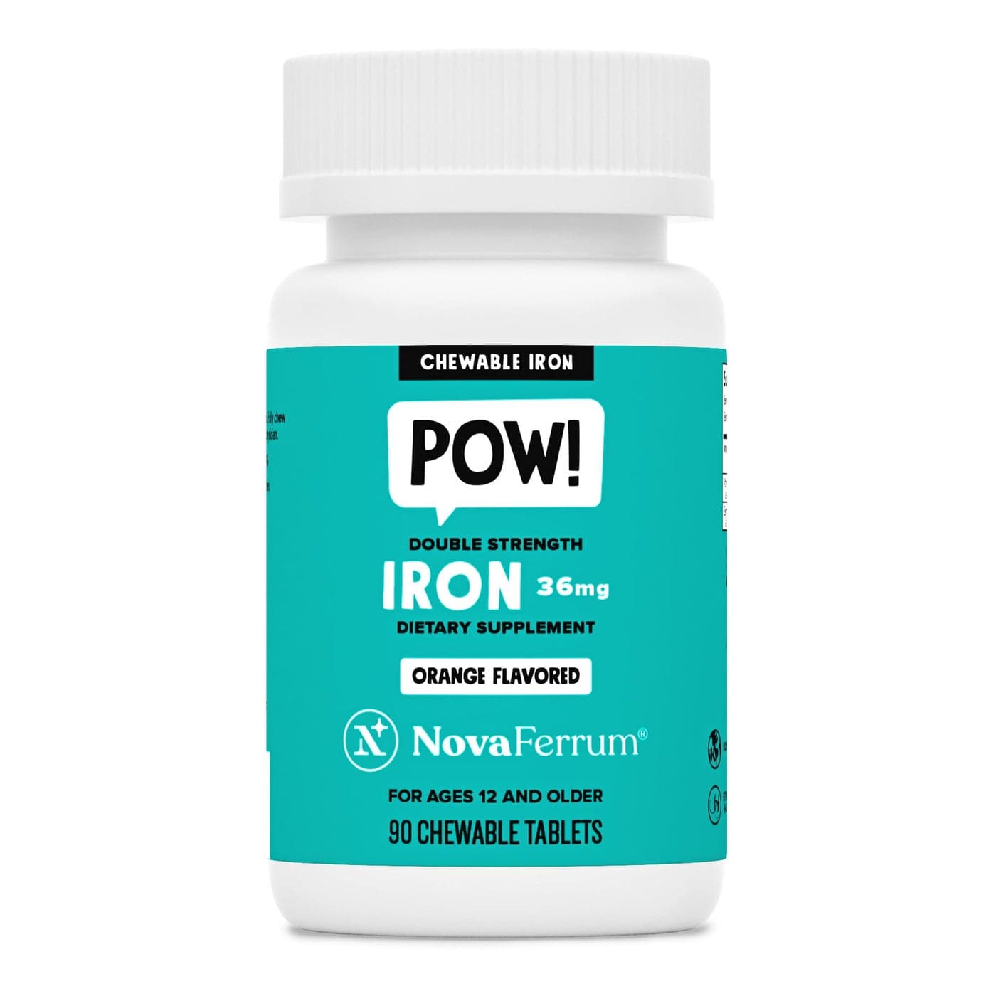 NovaFerrum Pow Chewable Iron Supplement for Adults Anemia 36mg of Iron 90 Servings Sugar Free Vegan