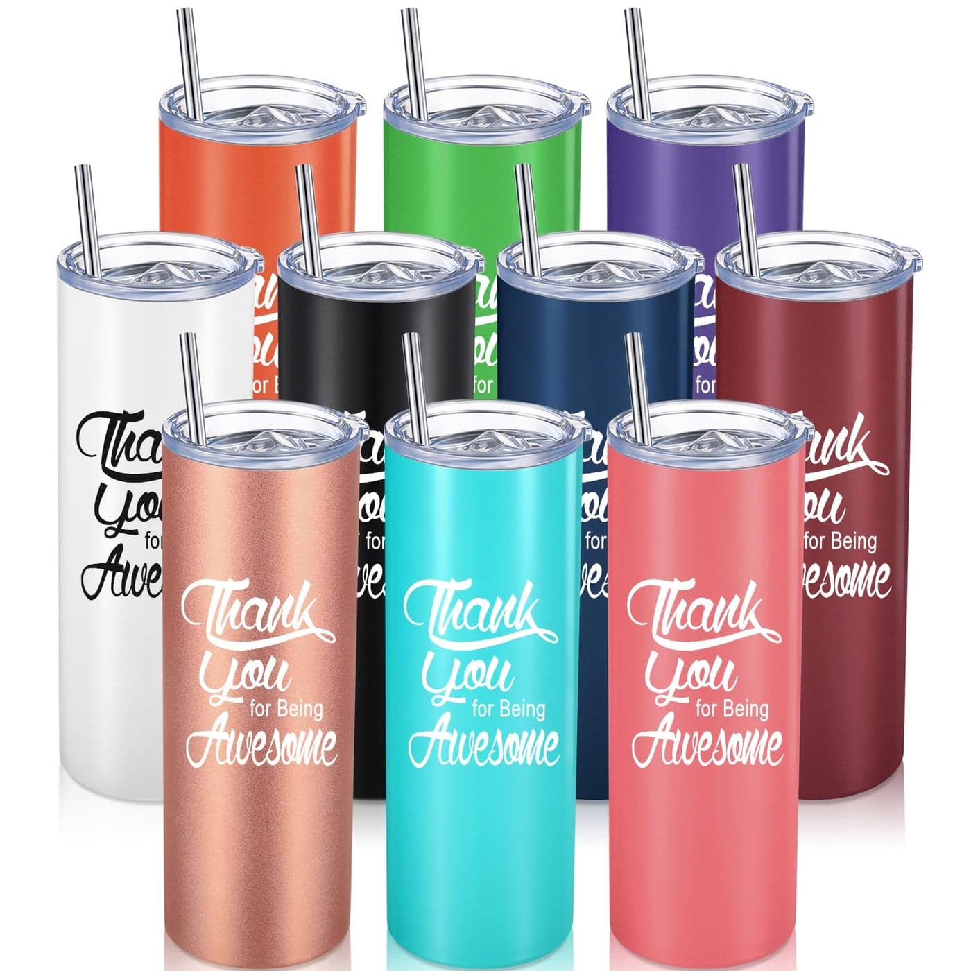 Sieral 10 Sets Thank You Gifts for Women Men Thank You for Being Awesome 20oz Employee Appreciation Gifts Inspirational Tumblers Bulk for Coworker Christmas Graduation Wife Multi Colors