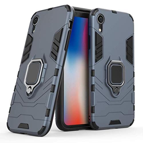 Compatible with iPhone XR Case, Metal Ring Grip Kickstand Shockproof Hard Bumper Shell (Works with Magnetic Car Mount) Dual Layer Rugged Cover for Apple iPhone XR (Navy Blue)