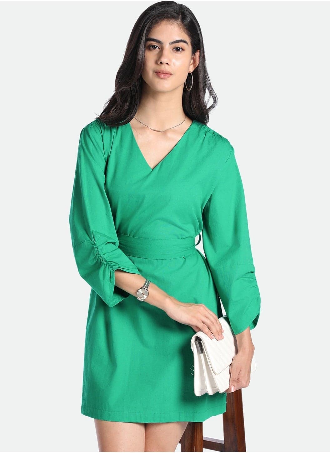Emerald V-Neck Dress