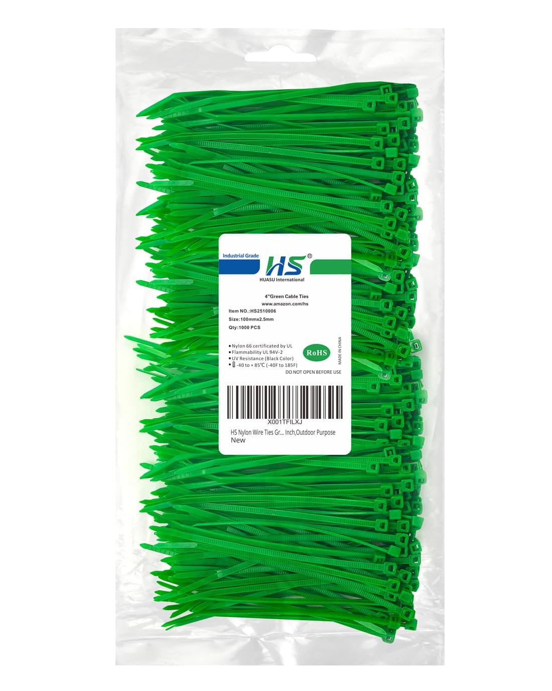 HS Nylon Wire Ties Green Zip Ties 1000 Pieces 18 Lbs Garden Fence Cable Ties 4 Inch,Outdoor Purpose