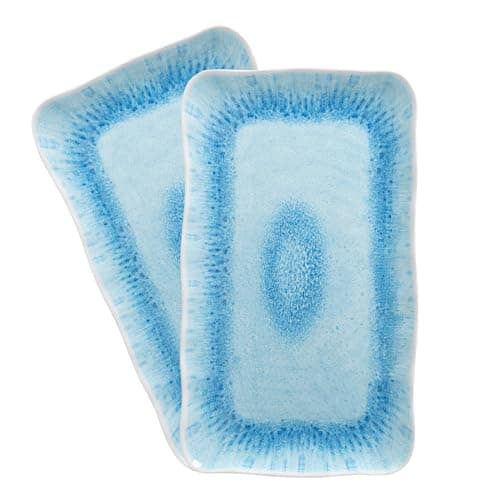 ZAROCRUS Large Farmhouse Melamine Serving Trays, Set of 2, 17 x 10 inches Serving Platters for Food Serving, Durable and Dishwasher Safe BBQ Tray, Reactive Blue