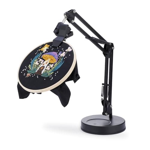 BERYA Embroidery Hoop Stand Adjustable Embroidery Hoop Holder Folding Metal Embroidery Stand 360 Rotated Cross Stitch Stand Suitable for Embroidery Hoops Phone Holder Black