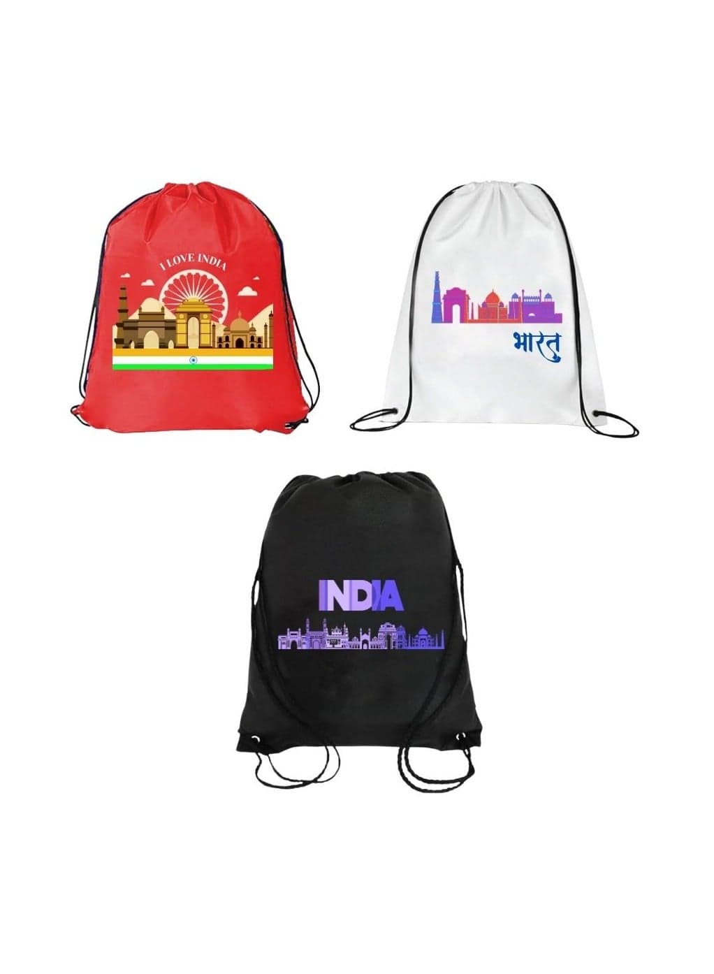 India Pack Of 3 Drawstring Bags For Republic Day-Durable Sports Backpack For Kids,Great For School And College,Everyday Use, Lightweight with Printed-Perfect For India Republic Day