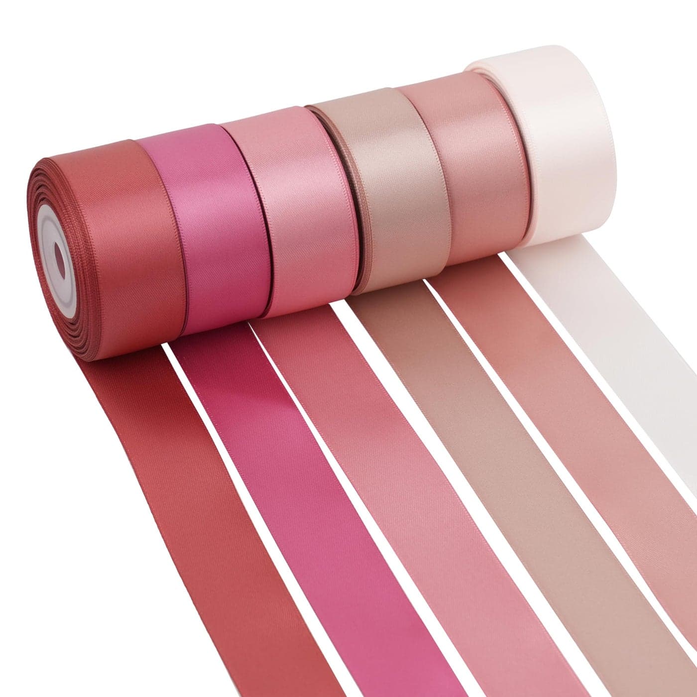 MAYREEL 1 Inch Rose Gold Satin Ribbon Dusty Pink Ribbon Mothers Day Crafts Wedding Bouquet 6 Rolls 10 Yards Each Color Total 60 Yards