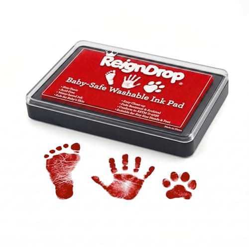 ReignDrop Baby Ink Pad for Hand and Footprints, Non-Toxic Acid-Free Keepsake Kit, Smudge-Proof Archival Ink Wipes Off Skin, for Scrapbook, Photo Album, Frames & Pet Paws, Baby Gift (Red)