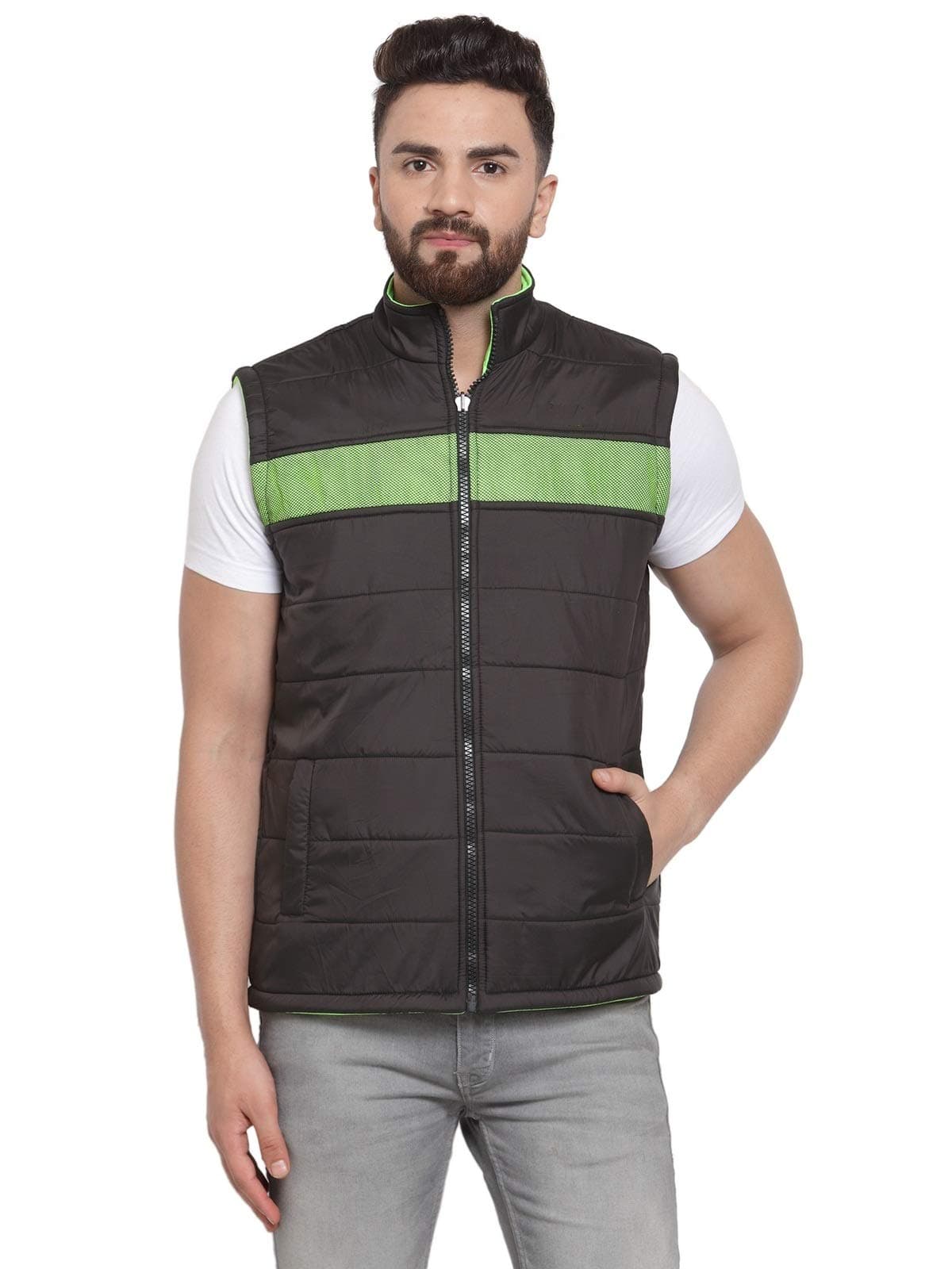 Ben Martin Men's Quilted Bomber Jacket Black-Green - Nylon, Standard Length, Xl