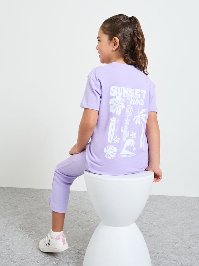 Styli Girls Graphic Print Oversized T-Shirt and Leggings Set