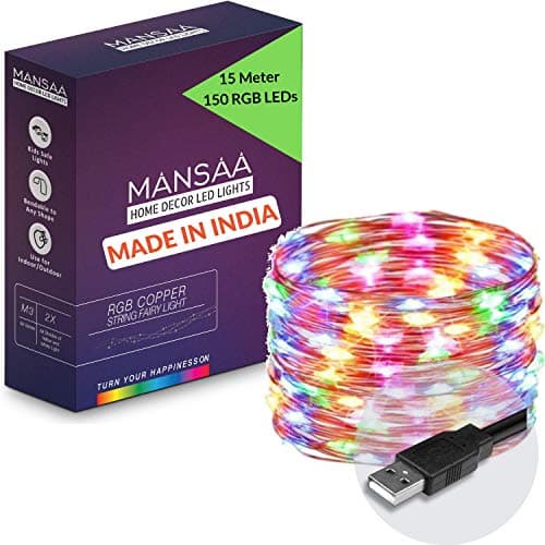 Mansaa Essentials - Copper String LED Light for Home Decoration (15m, 150 LEDs, USB Powered (Without Adaptor) (RGB Automatic Blinking String Light, Pack of 1)